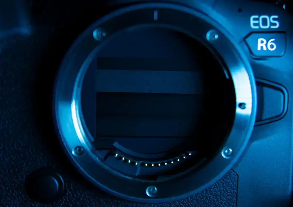 Close up of a camera sensor being professionally cleaned